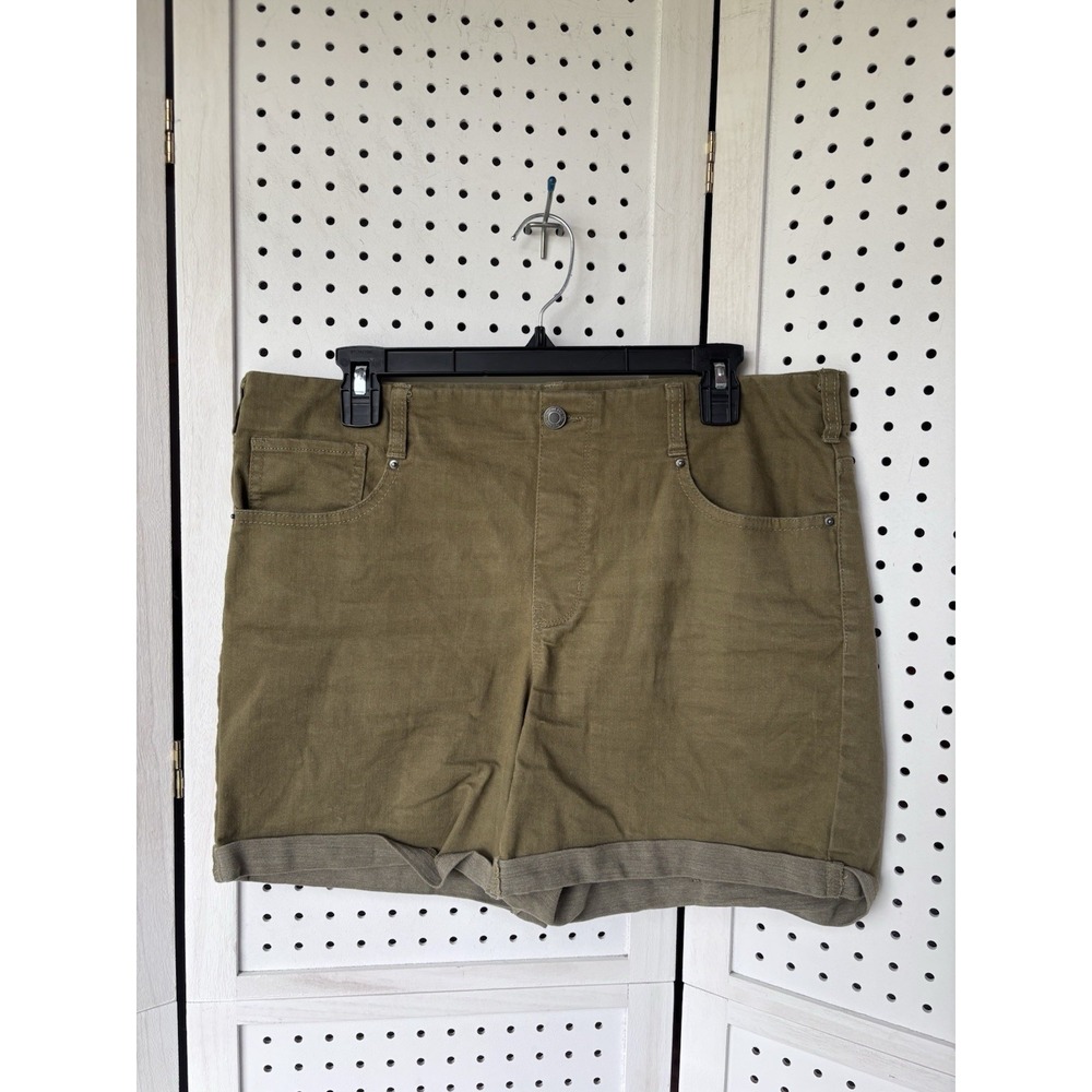 Time and Tru Pull On Jean Shorts Green Women's LG 12-14 Cotton Blend Stretch